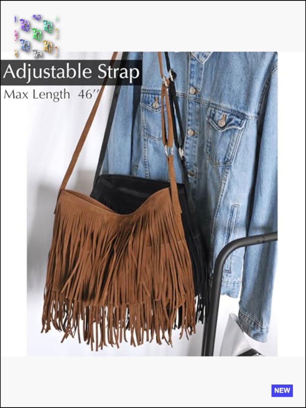 Faux Suede Hobo Crossbody Bag Tassel Detail Adjustable Strap Casual Chic - Picture 5 of 6